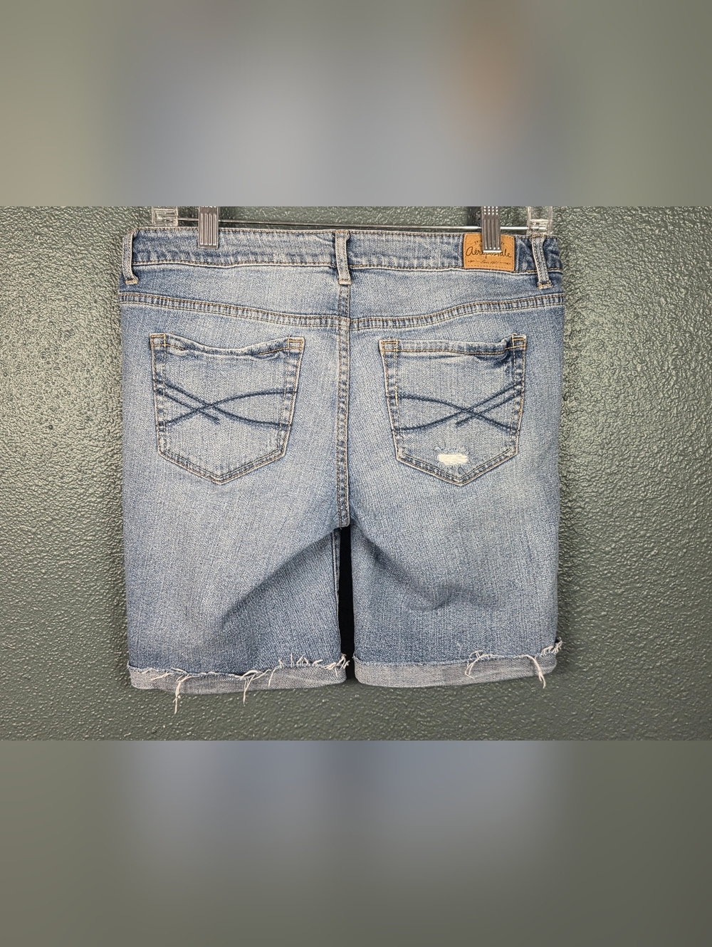 AEROPOSTALE Women's Distressed Bermuda Jean Shorts - Medium Wash Cuffed Denim - Picture 2 of 6
